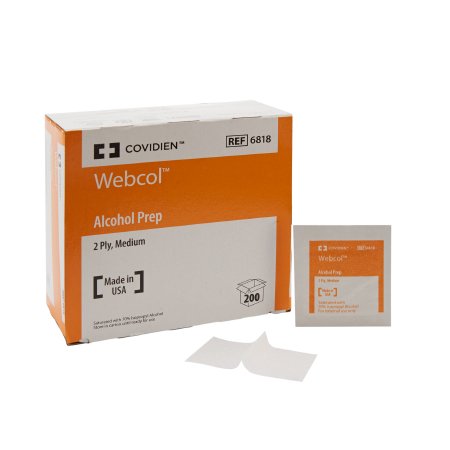 Pad Prep Alcohol Webcol™ 70% Strength Isopropyl Alcohol Individual Packet Medium Sterile (200/BX 20BX/CS) by Cardinal  ID 6818-